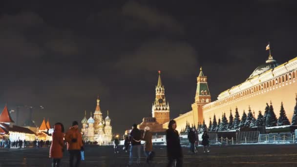 Natt Röda torget Kreml St Basils-katedralen reglaget — Stockvideo