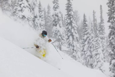 Freeride kayakçı ormanda