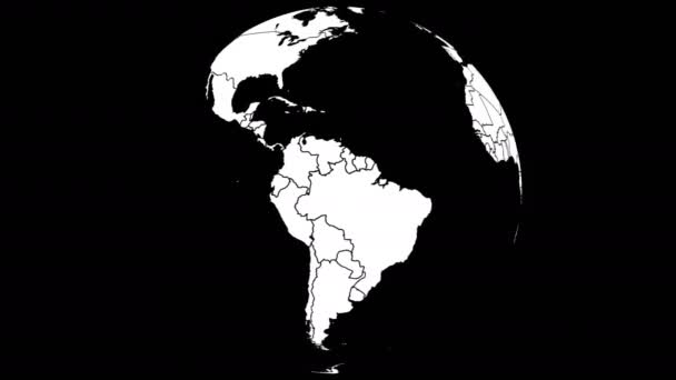Animatie van de draaiende planeet aarde op zwarte achtergrond. 4k, Loopable. — Stockvideo