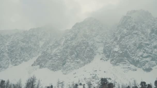 La chica está estudiando un mapa sobre el fondo de montañas nevadas. — Vídeo de stock