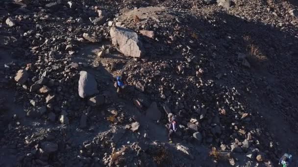 Jonge groep wandelen in de Altaj, de hoogste bergketen in het noorden van Mongolië — Stockvideo