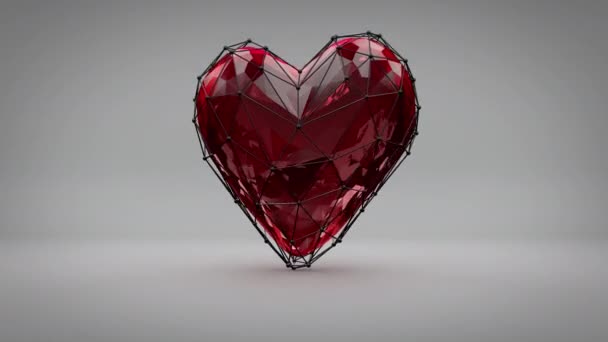 3D renderizar símbolo del corazón. El corazón de rubí rojo late. Día de San Valentín. Looping video sin costura . — Vídeos de Stock