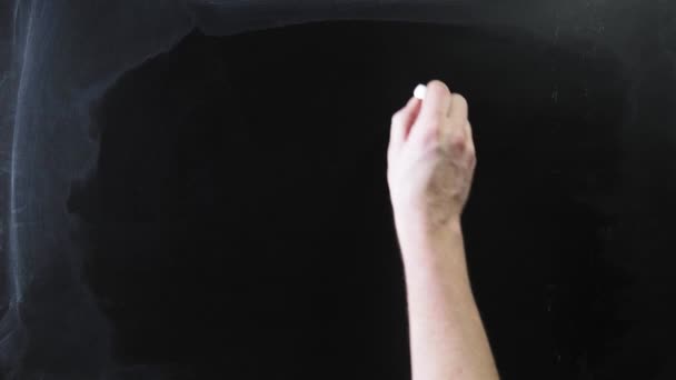 ユーロマネーのシンボル。看板はチョークボードに書かれています。男性の手は黒板にチョークで描く — ストック動画