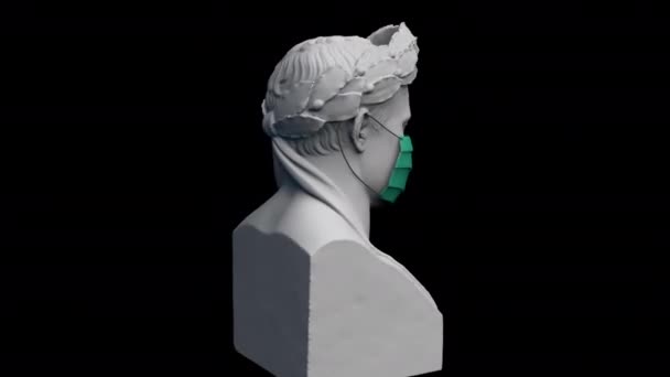 Um busto grego com máscara médica. Animação abstrata no conceito de coronavírus. Retrofuturismo digital de pixel art. Tema de pandemia e infecção por vírus. VJ loop no conceito de epidemia e quarentena — Vídeo de Stock