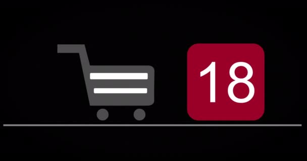 An online goods basket shopping counter is growing. The buyer makes a purchase in the online store. Adds goods to the online cart. Shopping Cart Icon. — Stock Video