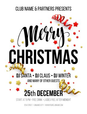 Merry Christmas Party Poster. Vektör çizim