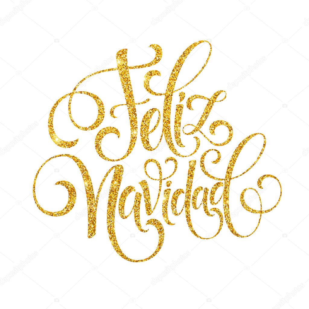 Feliz Navidad hand lettering decoration text for greeting card design template. Merry Christmas typography label in spanish. Calligraphic inscription for winter holidays. Vector illustration