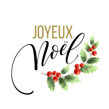 Fransızca selamlarla dolu mutlu noel kartı şablonları. Neşeli Noel. Vektör illüstrasyonu