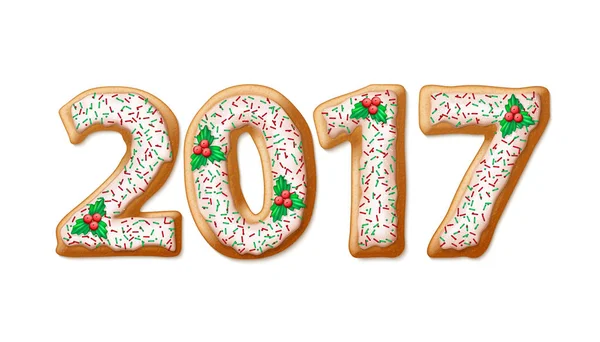 Nouvel An 2017 en forme de numéro de pain d'épice comme biscuits. Illustration vectorielle — Image vectorielle