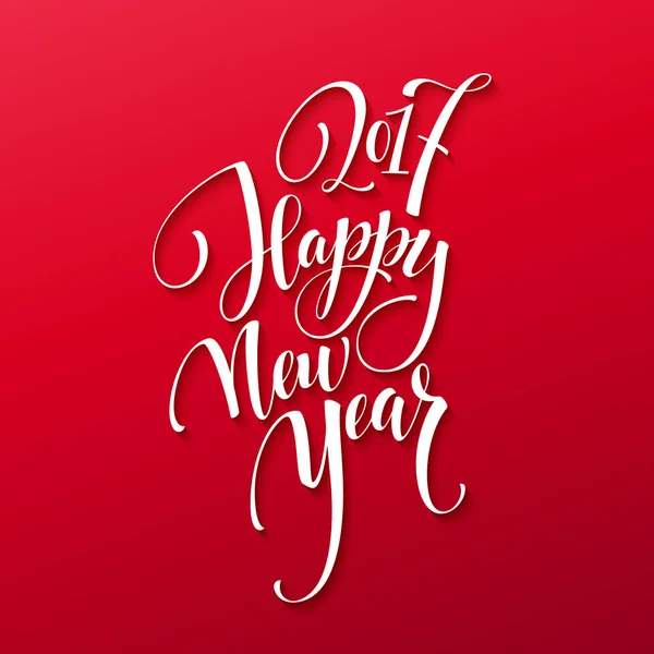 Feliz Año Nuevo 2017. Tarjeta de Navidad, texto sobre fondo rojo. Nochevieja. Imagen vectorial — Vector de stock