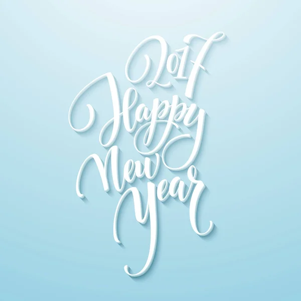 Cartão decorativo com letras desenhadas à mão Frase branca escrita à mão Feliz Ano Novo 2017 em fundo azul. Ilustração vetorial —  Vetores de Stock