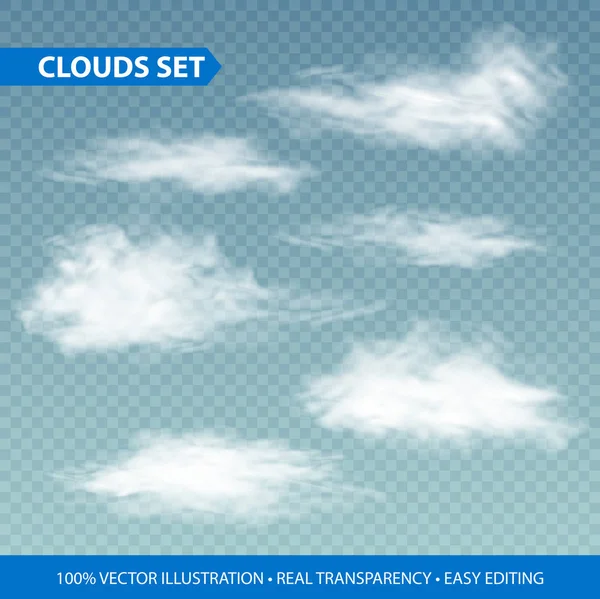 Átlátszó felhők reális, a háttér transparence. Vektoros illusztráció — Stock Vector