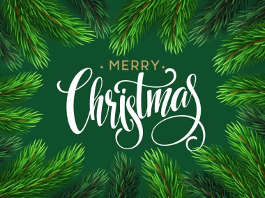 El yazısı ile Noel ağacı dalları sınır yazı. Vektör çizim