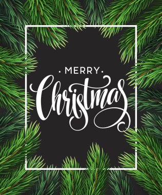 El yazısı ile Noel ağacı dalları sınır yazı. Vektör çizim