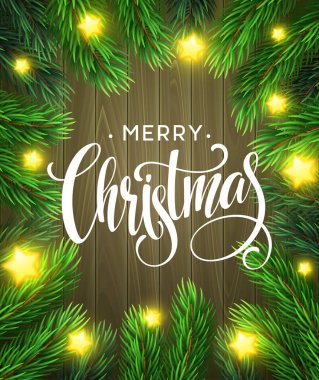 El yazısı ile Noel ağacı dalları sınır yazı. Vektör çizim