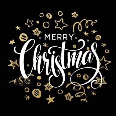 Vektör Noel kartı eskiz unsurları ile. Altın, siyah ve beyaz. Vektör çizim