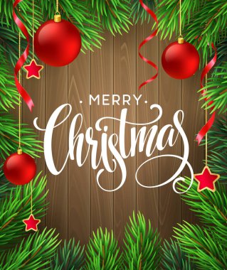 El yazısı ile Noel ağacı dalları sınır yazı. Vektör çizim