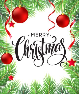 El yazısı ile Noel ağacı dalları sınır yazı. Vektör çizim