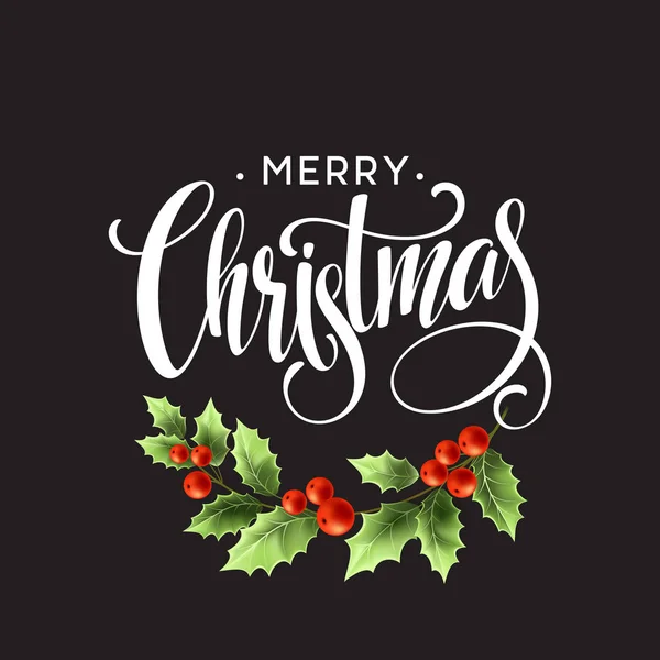 Merry Christmas bokstäver med holly bär. Vektorillustration — Stock vektor