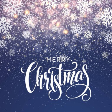 Kar tanesi ışıltı arka plan Christmas yazı. Vektör çizim