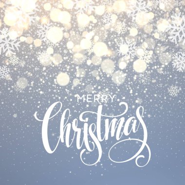 Kar tanesi ışıltı arka plan Christmas yazı. Vektör çizim