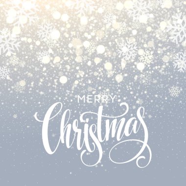 Kar tanesi ışıltı arka plan Christmas yazı. Vektör çizim