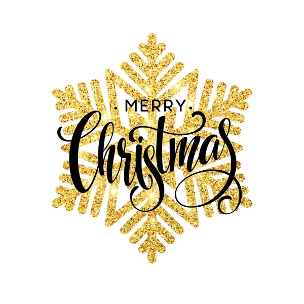 Merry Christmas Goud glinsterende belettering ontwerp. Vectorillustratie — Stockvector