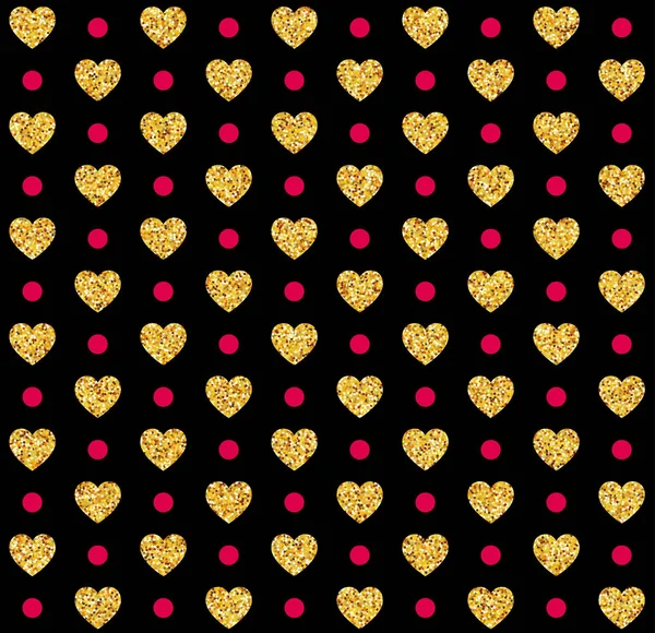 Vector San Valentín patrón sin costuras fondo con corazones de oro y negro. Ilustración vectorial — Vector de stock