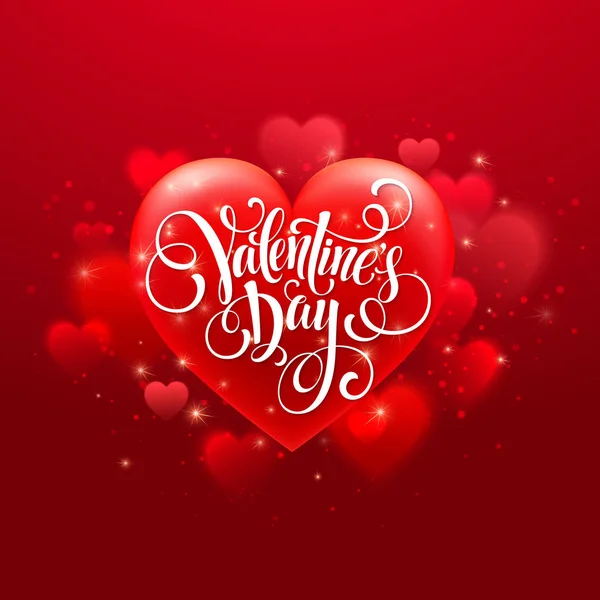 Happy valentines day handwritten text on blurred heart background. Vector illustration — Stock Vector