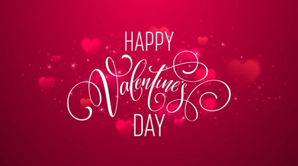 Happy Valentines day handwritten text on blurred heart background. Векторная иллюстрация — стоковый вектор