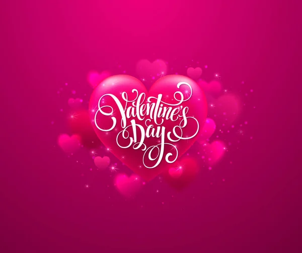 Happy Valentines day handwritten text on blurred heart background. Векторная иллюстрация — стоковый вектор