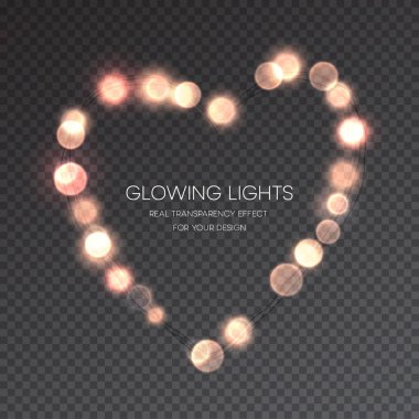 Sevgililer günü parlayan ışıklar kalp açıklık arka plan üzerinde. Vektör çizim