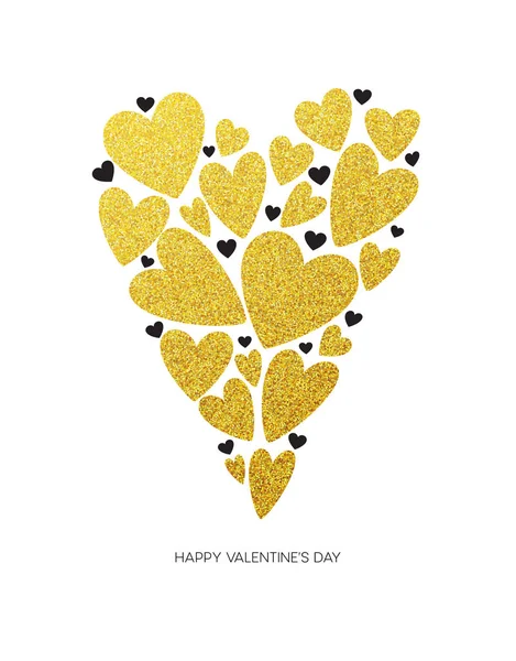 Felice giorno di San Valentino amore biglietto di auguri con bianco basso poli stile a forma di cuore in sfondo glitter dorato. Illustrazione vettoriale — Vettoriale Stock