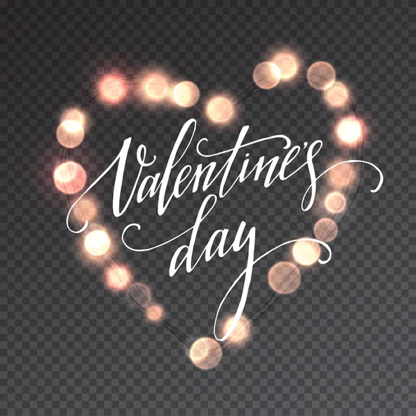 Valentines Day Glowing lights heart on transparence background. Vector illustration — Stock Vector