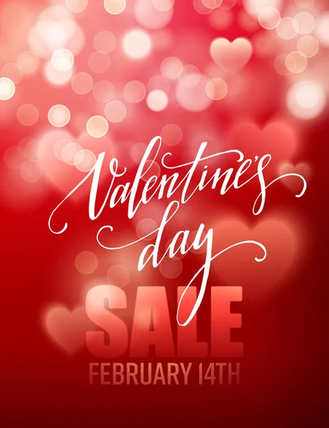 Venta de San Valentín, plantilla de póster sobre fondo abstracto con corazones y círculos bokeh. Ilustración vectorial — Vector de stock