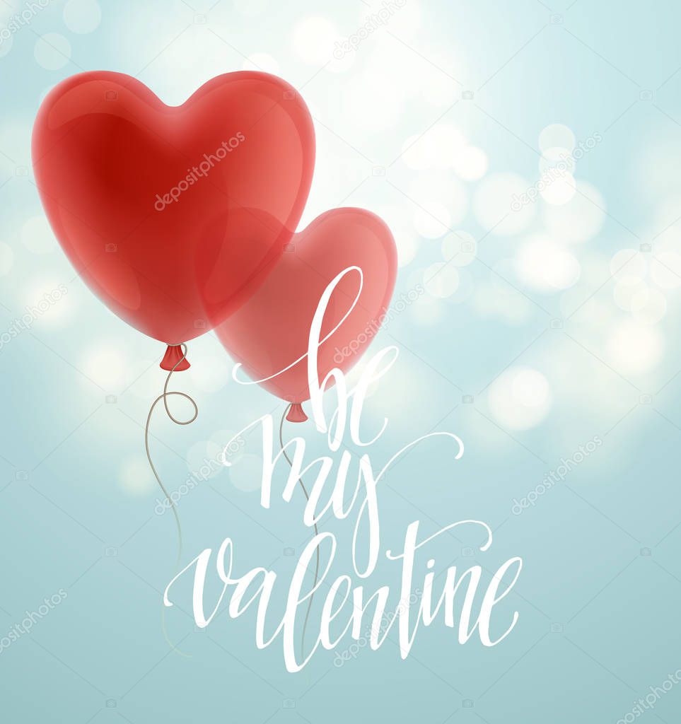 Valentines day greeting card with red heart shape balloon. Vector illustration