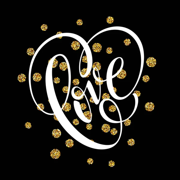 Mutlu Sevgililer günü el ile altın glitter yazı. Vektör çizim — Stok Vektör
