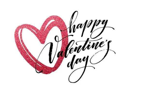 Happy Valentines Day hand belettering, met gouden Glitters. Vectorillustratie — Stockvector