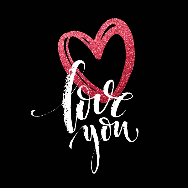 Happy Valentines Day hand belettering, met gouden Glitters. Vectorillustratie — Stockvector