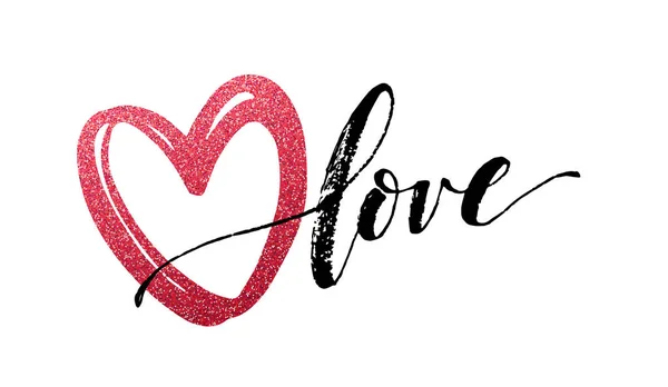Buon San Valentino lettering a mano, con brillantini d'oro. Illustrazione vettoriale — Vettoriale Stock
