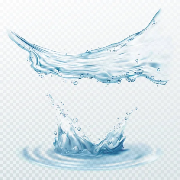 Des éclaboussures d'eau transparentes, des gouttes isolées sur fond transparent. Illustration vectorielle EPS10 — Image vectorielle