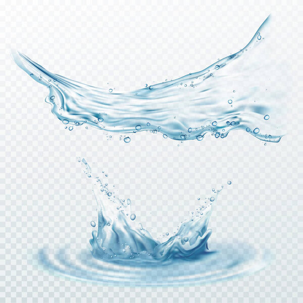 Transparent water splashes, drops isolated on transparent background. Vector illustration EPS10