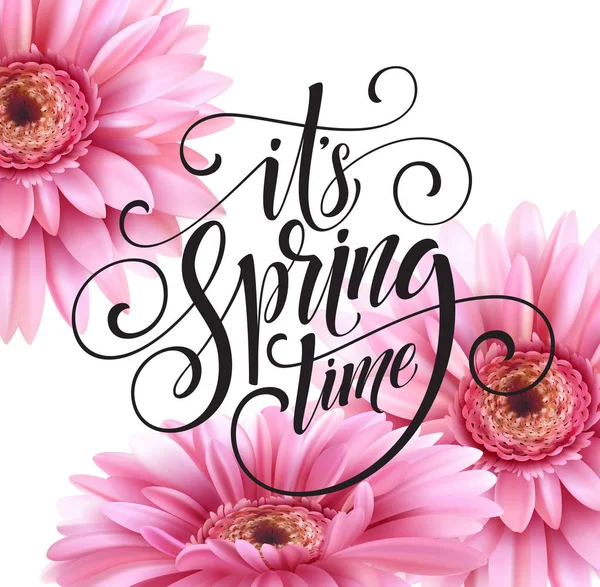 Gerbera Flower Background and Spring Lettering. Vector Illustration — Stock Vector