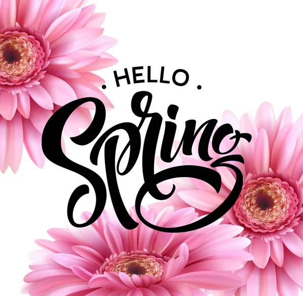 Gerbera Flower Background and Spring Lettering. Ilustración vectorial — Vector de stock