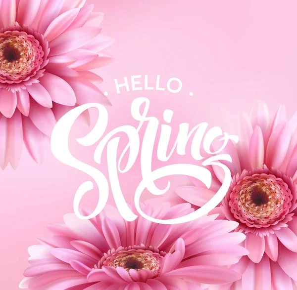 "Gerbera Flower Background and Spring Lettering". Векторная миграция — стоковый вектор