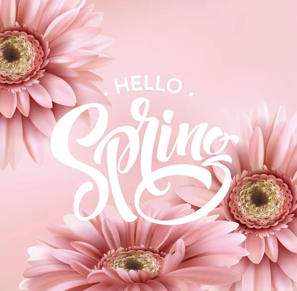 Gerbera Flower Background and Spring Lettering. Ilustración vectorial — Archivo Imágenes Vectoriales