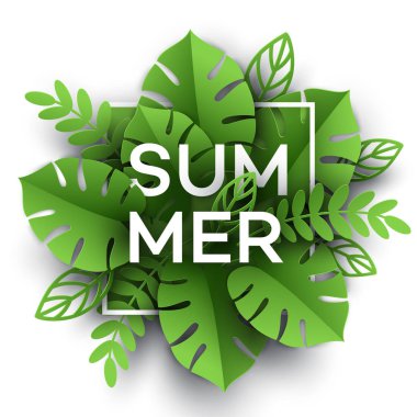 Yaz tropikal yaprak. Kağıdı tarzı kesin. Vektör çizim