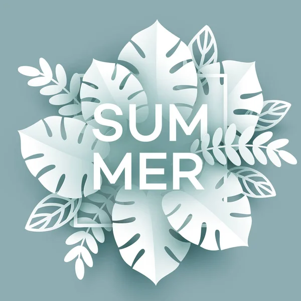 Hoja tropical de verano. Estilo de corte de papel. Ilustración vectorial — Vector de stock