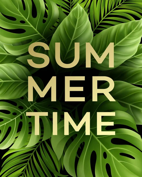 Summer poster with tropical palm leaf . Vector illustration — Stock Vector