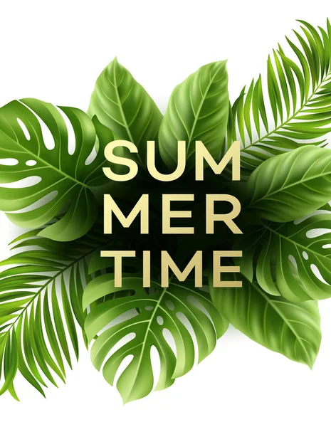 Summer poster with tropical palm leaf . Vector illustration — Stock Vector